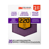 3M Advanced Sandpaper, 20 Sheets, 220 Grit, 3M Pro Grade Precision, Features No-Slip Grip Backing, 9-in x 11-in, For Sanding Wood, Drywall, or Metal, Can be Used on Wet or Dry Surfaces (26220CP-P-G)